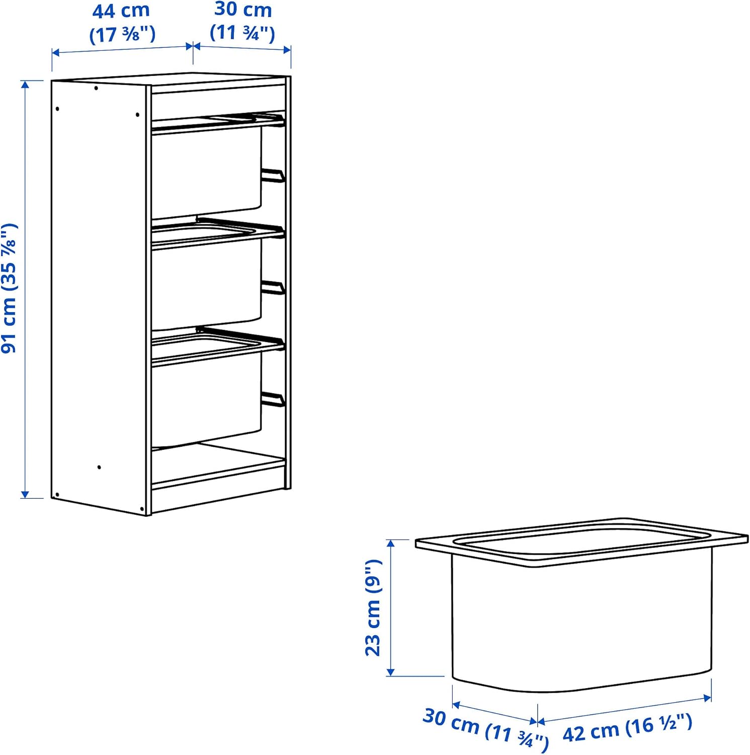 Ikea TROFAST storage combination with boxes, 44x30x91 cm, light white stained pine/pink