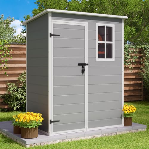 Gizoon 5x3 FT Resin Storage Shed Outdoor, Heavy-Duty Resin Shed with Floor for Patio, Lawn