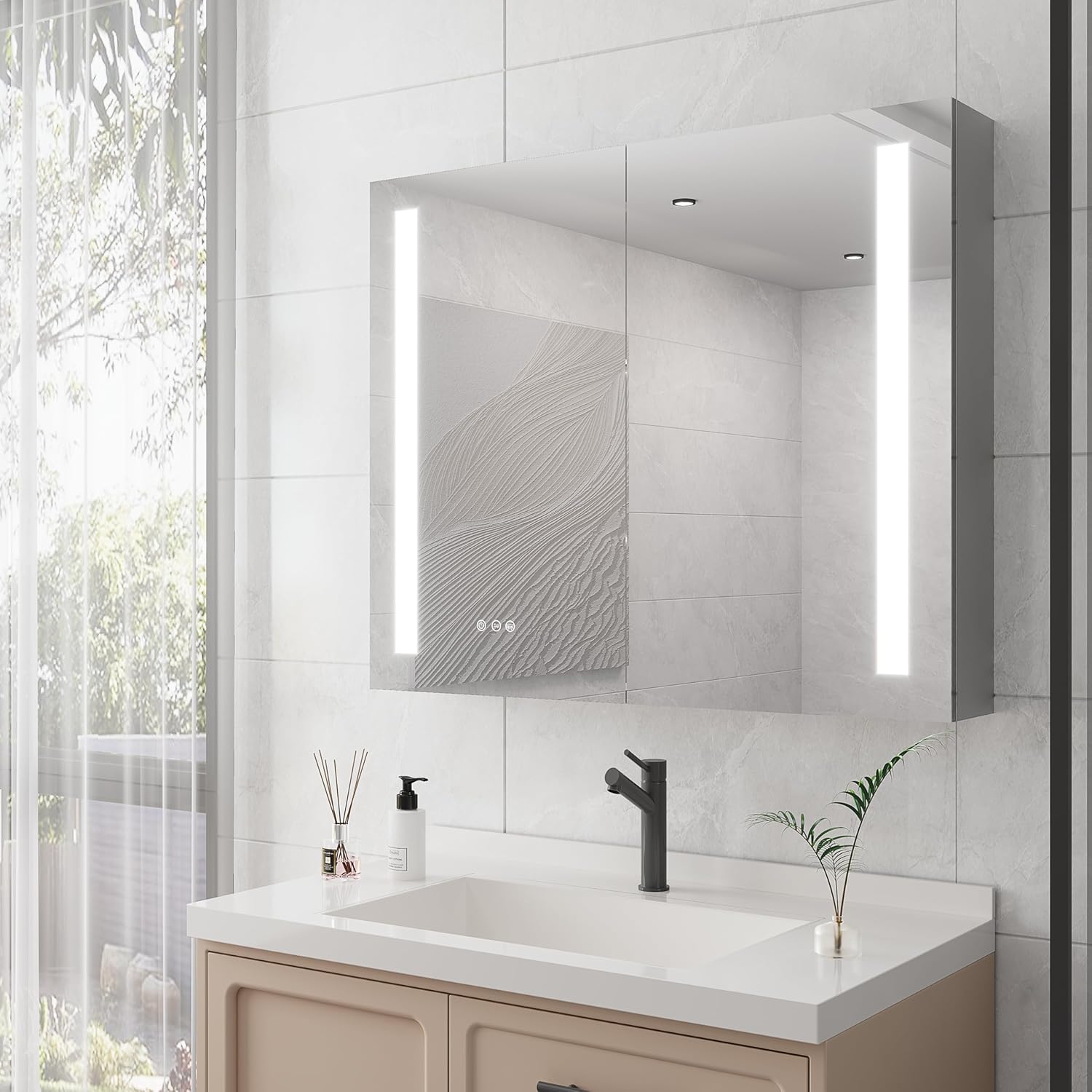 36 x 30 inch Medicine Cabinet with LED Vanity Mirror, Anti-Fog, Dimmable, Recessed or Surface Mount