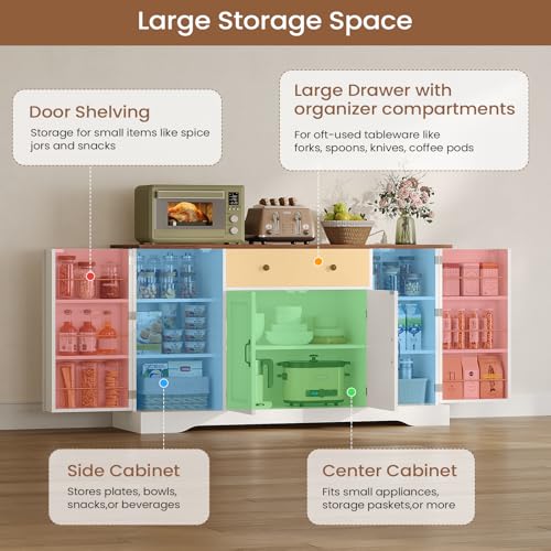 Buffet Cabinet with Storage & Charging Station, 53" Farmhouse Coffee Cabinet with Compartment Drawer