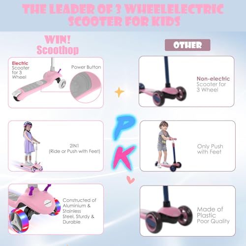 Electric Scooter for Kids Ages 3-8, Kids Electric Scooter, 3 Wheel Toddler Scooters with Flash Wheels and Widen Anti-Slip Deck, 3 Adjustable Height