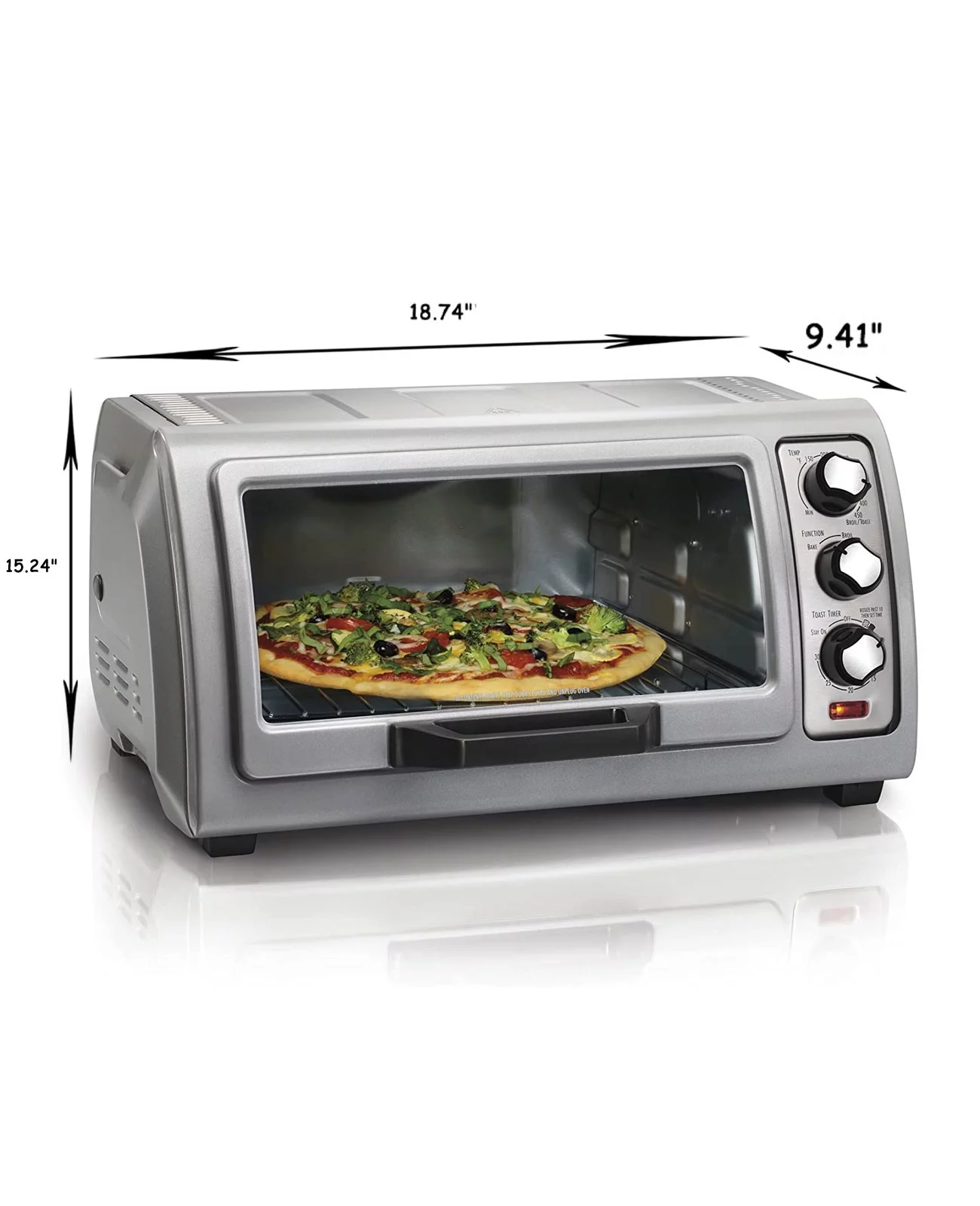 6-Slice Countertop Toaster Oven - With Roll-Top Door & Bake Pan (Silver)