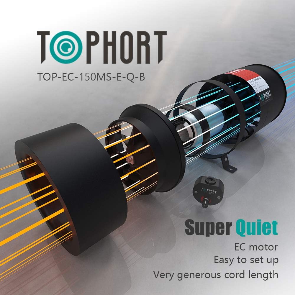 TOPHORT EC Motor Inline Duct Fan 6 Inch with Variable Speed Controller, Air Tight Metal Casing, Energy Efficient EC Motor Heating
