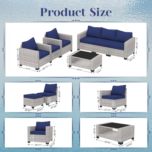 KIGOTY Patio Furniture Set 7 Pieces Conversation Sets, Outdoor Sectional Sofa