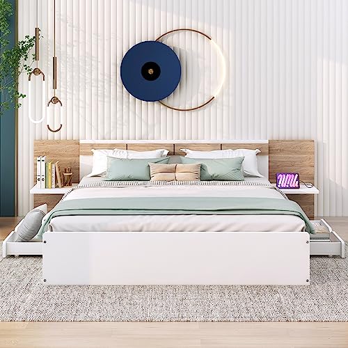 SOFTSEA Full Murphy Bed Wall Beds, Wood White Cabinet Bed 61.5” Foldable Platform Bed with Shelf for Guest Room