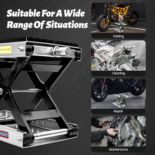 1500 LBS Motorcycle Jack, Thickened 0.48" Rubber Pad Motorcycle Stand Lift, Upgraded Labor-Saving Bearing