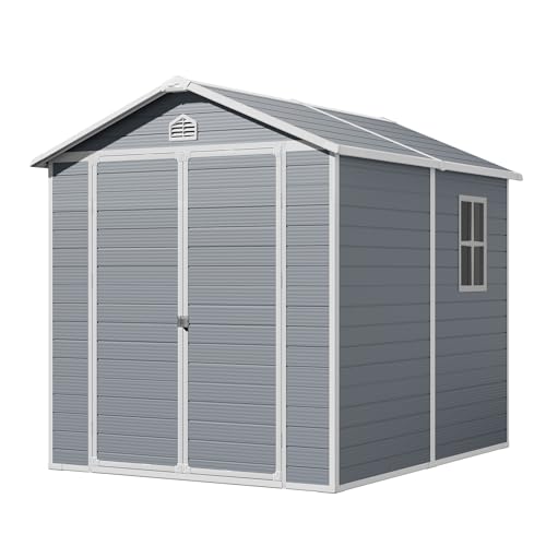 Patiowell 6 x 8 FT Plastic Outdoor Storage Shed with Floor, Resin Shed Perfect to Store Patio Furniture, Garden Tools Bike Accessories