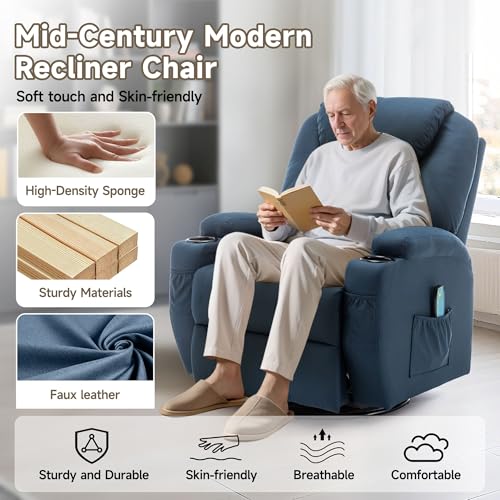 Recliner Chair, Rocking Chair with Massage and Heat, 360° Swivel Recliner Chairs for Adults