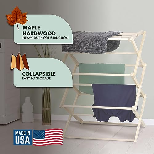 Pennsylvania Woodworks Premium American Maple Clothes Drying Rack - Handcrafted in Pennsylvania - Solid Wood Construction, Collapsible