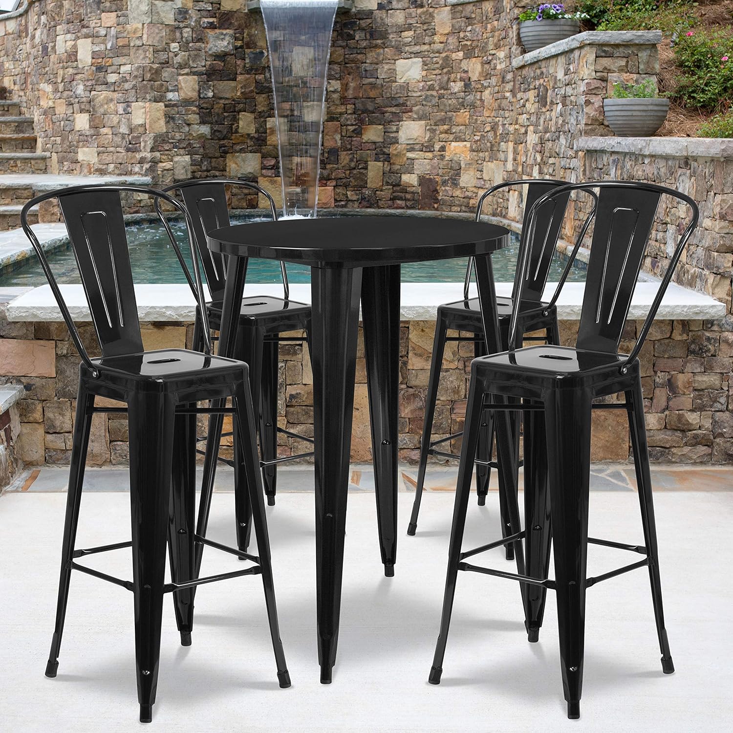 Flash Furniture Commercial Grade 30 Round Silver Metal Indoor-Outdoor Bar Table Set with 4 Cafe Stools