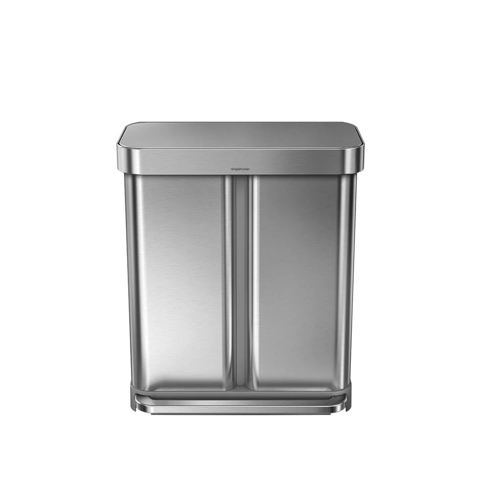 simplehuman 58 Liter / 15.3 gal Stainless Steel Dual Compartment Recycler Kitchen Step Trash Can, Brushed Stainless Steel - Radiant Selections