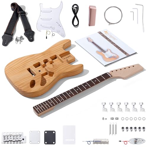 Leo Jaymz DIY Single Cut Electric Guitar Kits with Mahogany Body and Neck - Rosewood Fingerboard and All Components Included (LP Hollow)