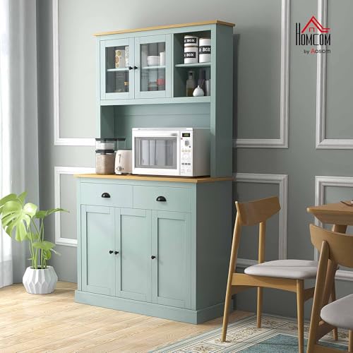 HOMCOM 71" Freestanding Pantry, Kitchen Buffet with Hutch, Modern Storage Cabinet, Microwave Cabinet with Drawers, Glass Doors
