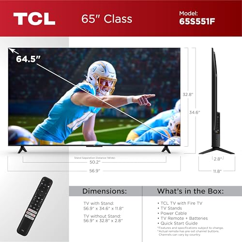 TCL 55-Inch Class S5 UHD 4K LED Smart TV with Fire TV (55S551F, 2024 Model), Dolby Vision, HDR PRO+, Dolby Atmos, Alexa Built-in with Voice Remote