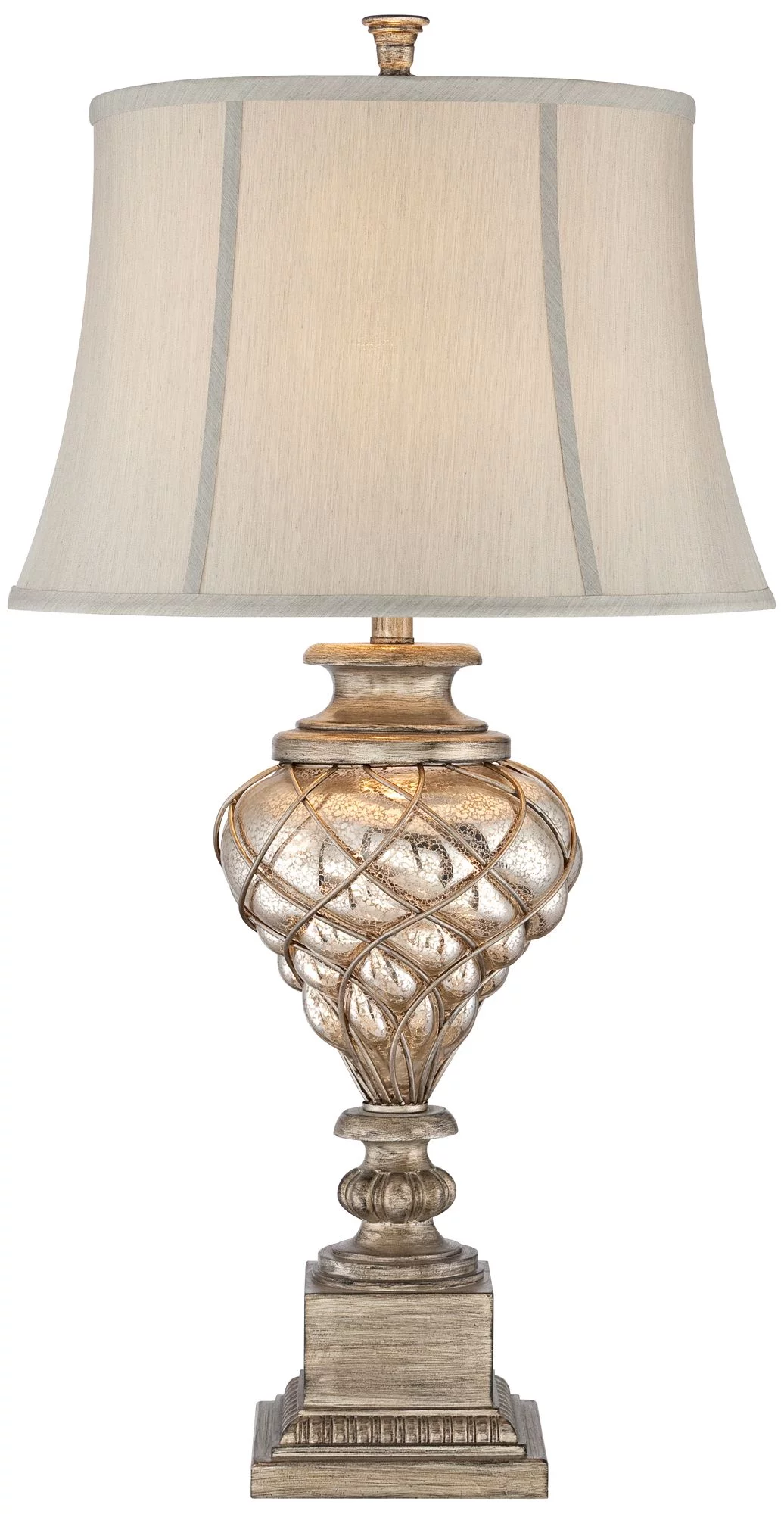 Barnes and Ivy Luke 33 3/4" Tall Large Traditional End Table Lamps Set of 2 LED Night Light Gold Silver Finish Mercury Glass