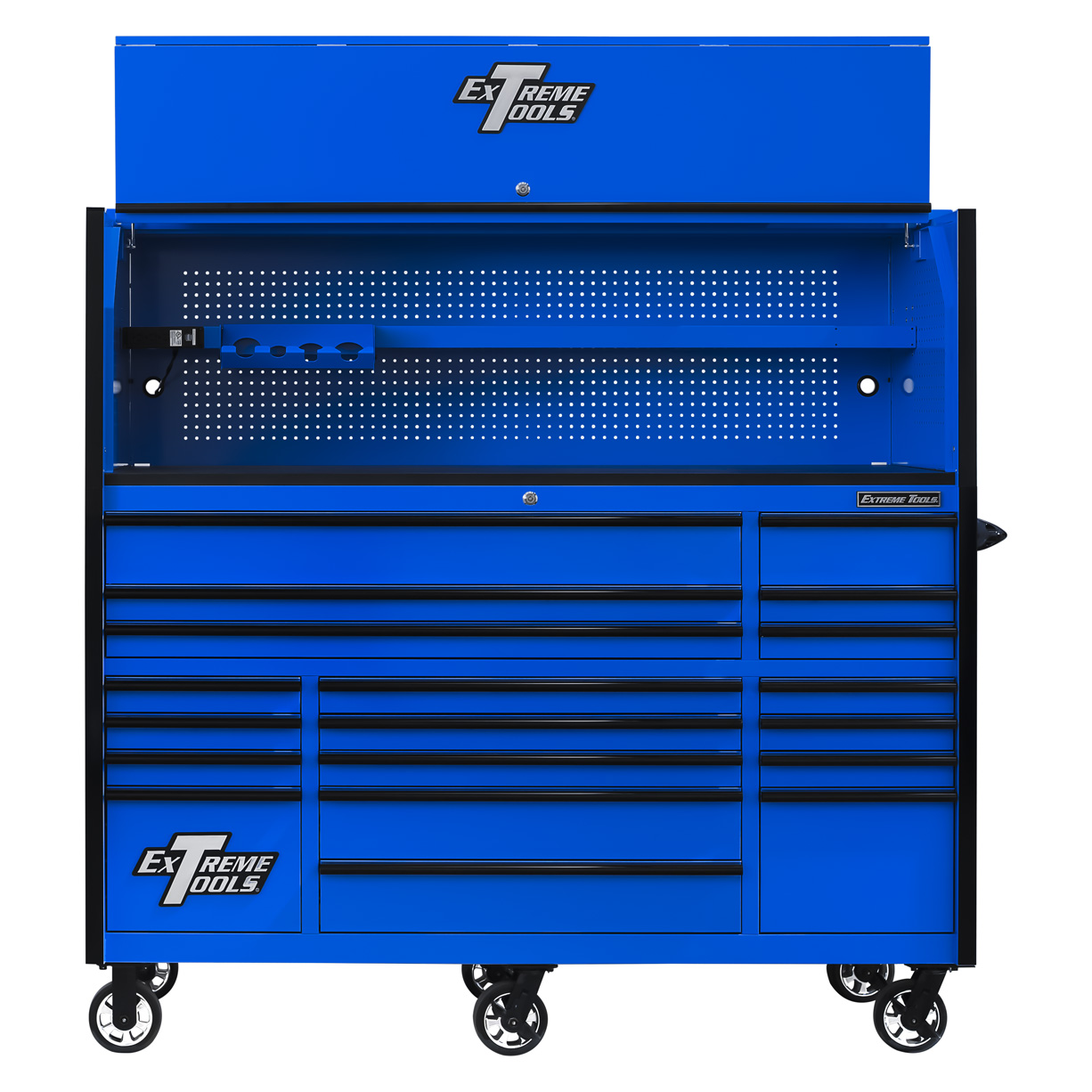 used toolboxExtreme Tools 72in. x 30in. 19 Drawers Triple Bank Roller Cabinet and Power Workstation Hutch Combo