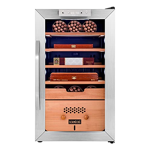 SCHMÉCKÉ 250 Cigar Cooler Humidor with 3 in 1 Precise Cooling, Heating & Humidity Control, Stainless Steel Trim Finish Cabinet