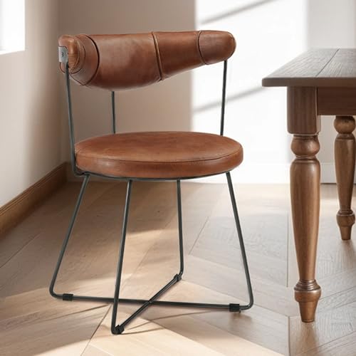 Art Leon Genuine Leather Accent Chair, Mid Century Modern Side Chair with Black Metal Legs, Armless Chair for Living Room Bedroom, Cognac
