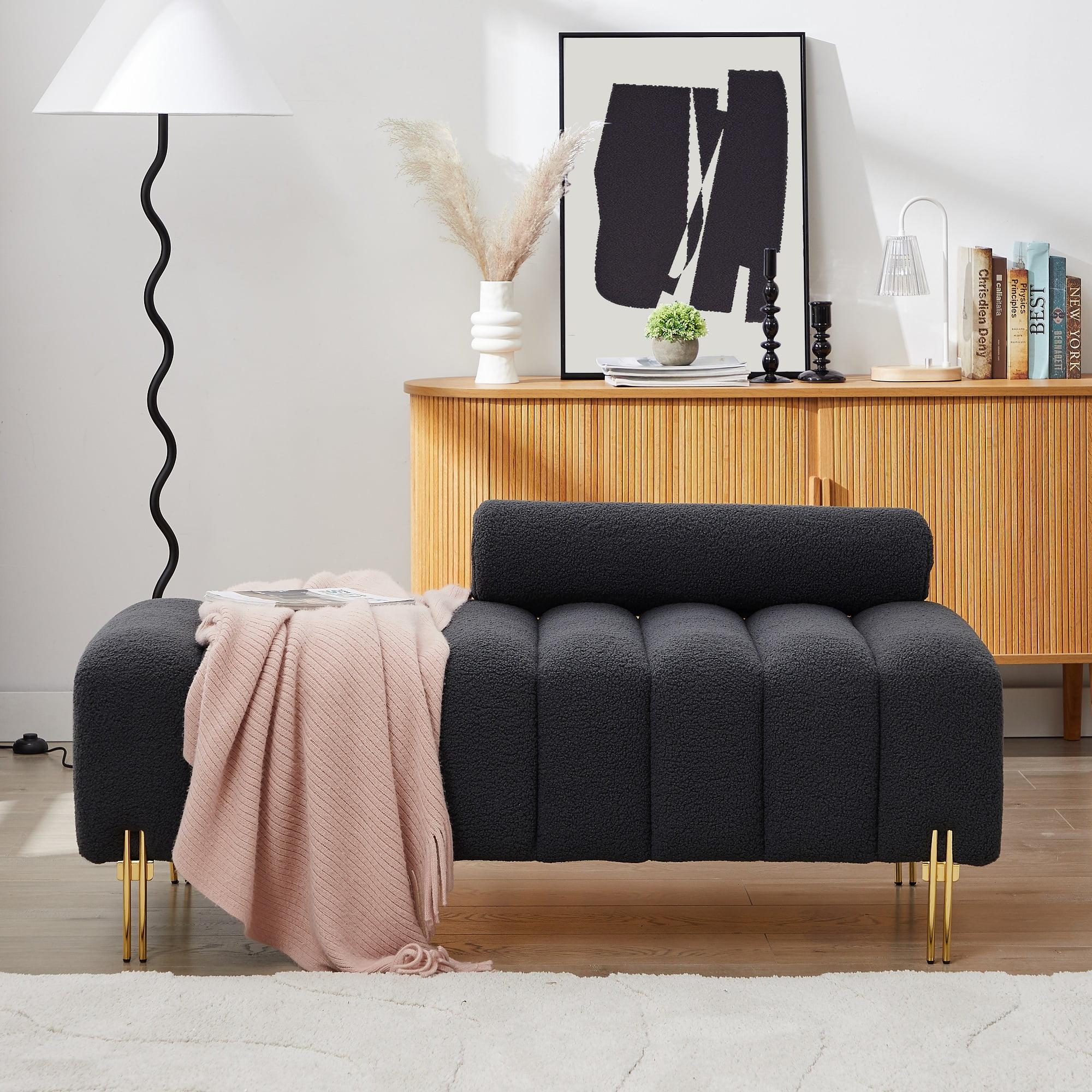 HUTWIFE Storage Bench for Bedroom End of Bed, Window Ottoman Storage Bench, Modern Upholstered Teddy Fabric Bench Ottoman, Tufted Bench for Entryway