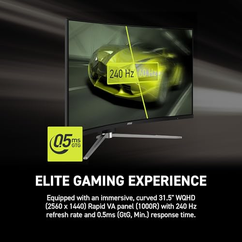 MSI MAG 325CQRXF E2 31.5-inch 2560 x 1440 (WQHD) Computer Monitor, 240Hz, Adaptive-Synch, HDMI, Display Port, VGA Port, VESA Mountable, Tilt