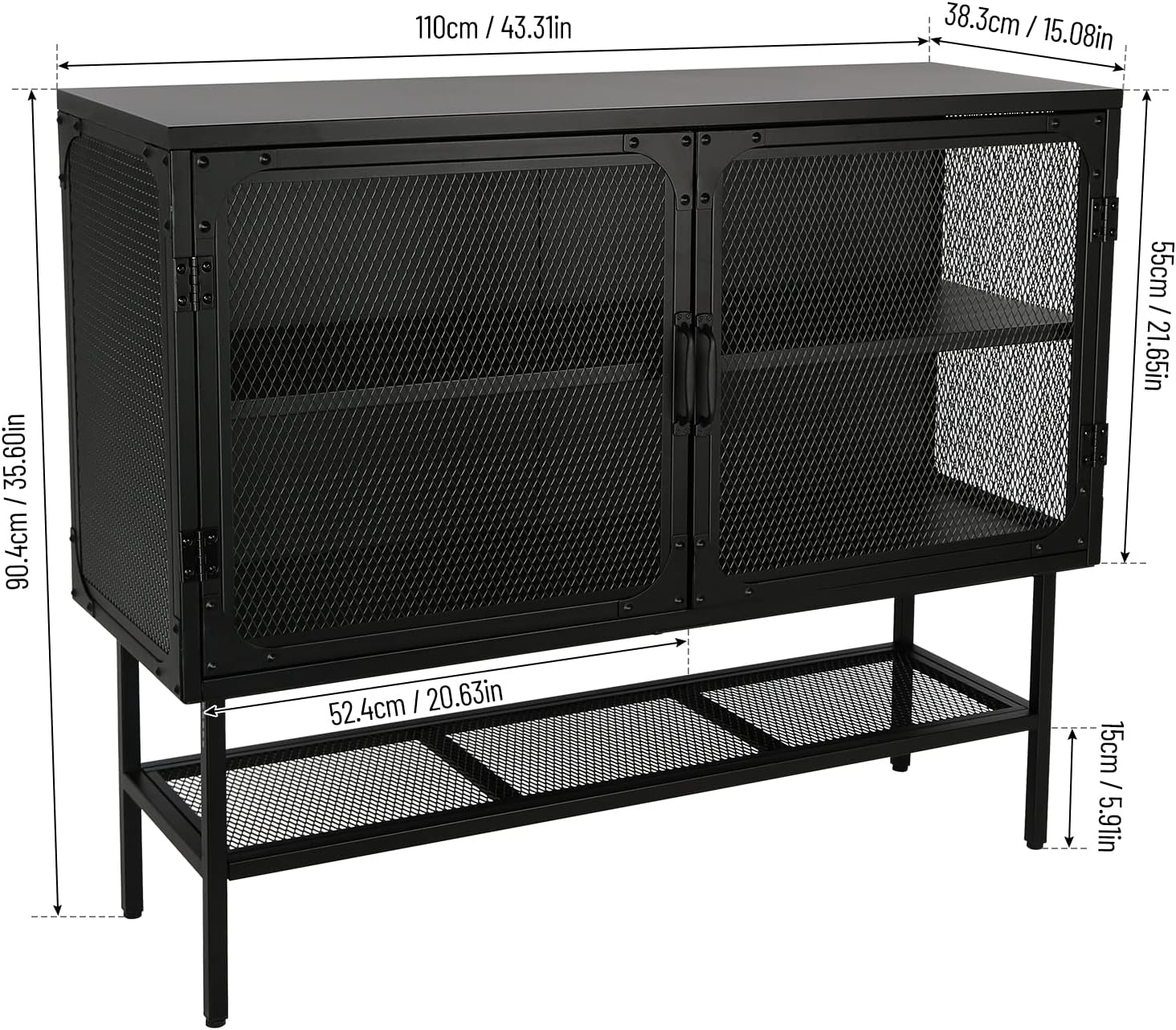 LUMISOL Industrial Cabinet Console Table with 2 Mesh Doors Adjustable Shelf and Feet Bottom Shelf Anti-Tip Dust-Free Kitchen Credenza Sideboard