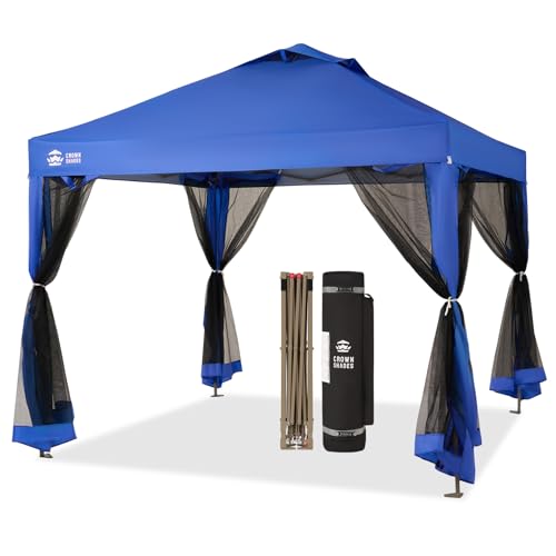 CROWN SHADES Gazebo 10x10 Pop Up Canopy with Mosquito Netting, Screen Tent with 4 Ropes, 8 Stakes, 4 Sandbags and Wheeled Storage Bag
