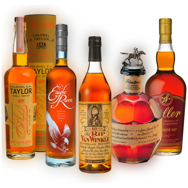 Old Rip Van Winkle 10 Year, Blanton's Single Barrel, Weller 107, E.H. Taylor Small Batch & Eagle Rare Elite Bundle - Nestor Liquor