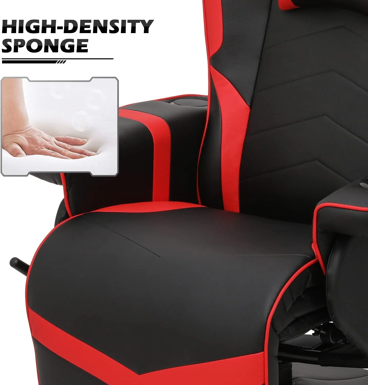 Massage Gaming Recliner Chair PU Leather Lounging Video Gaming Couch Adjustable Backrest Living Room Single Sofa With Speakers & Organizer Bag