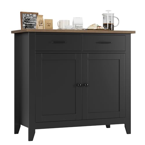 HORSTORS Kitchen Storage Cabinet, Modern Farmhouse Buffet Cabinet with Storage, Coffee Bar with 2 Drawers and 2 Doors