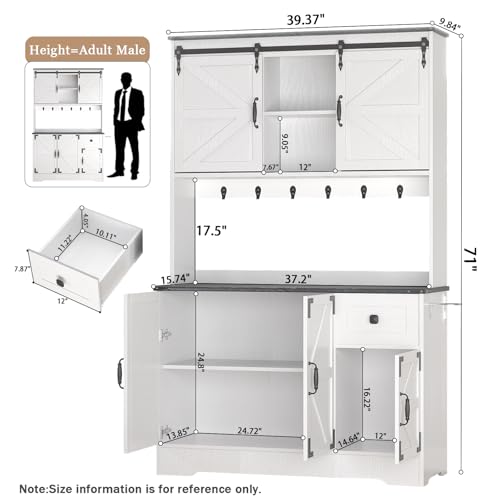 71" Kitchen Pantry Cabinet, Modern Kitchen Hutch Food Pantry with Charging Station and Microwave Stand, Pantry Storage Cabinets with Countertop