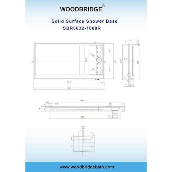 Woodbridge Krasik 60 in. L x Alcove Solid Surface Shower Pan Base Drain in White Cover SBR - Shop Hardware Tools Online Store