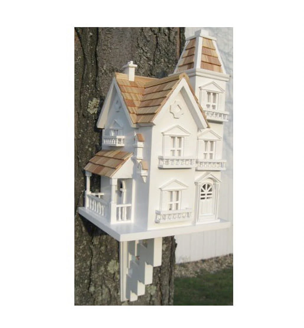Designer Birdhouse Collection 17.5" White and Brown 3-Story Mansion Outdoor Garden Birdhouse