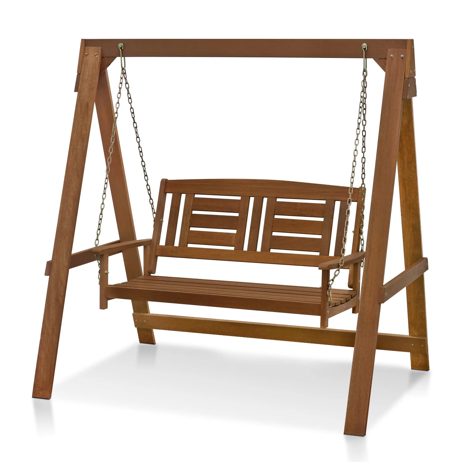 Furinno Tioman Hardwood Hanging Porch Swing with Stand, Seating Capacity 3