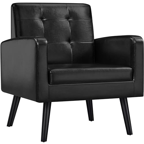Yaheetech Mid-Century Accent Chairs, PU Leather Modern Upholstered Living Room Chair