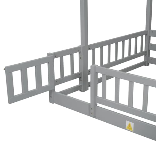 Bunk Beds Twin Over Full Size, Pine Solid Wooden Bunk Bed with Slide, Storage Staircase, Safety Guardrails for Kids, White