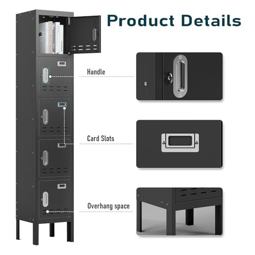 Metal Locker with 5 Doors,Lockers for Employees,66'' Steel Storage Locker for School,Gym, Office, Office,Garage