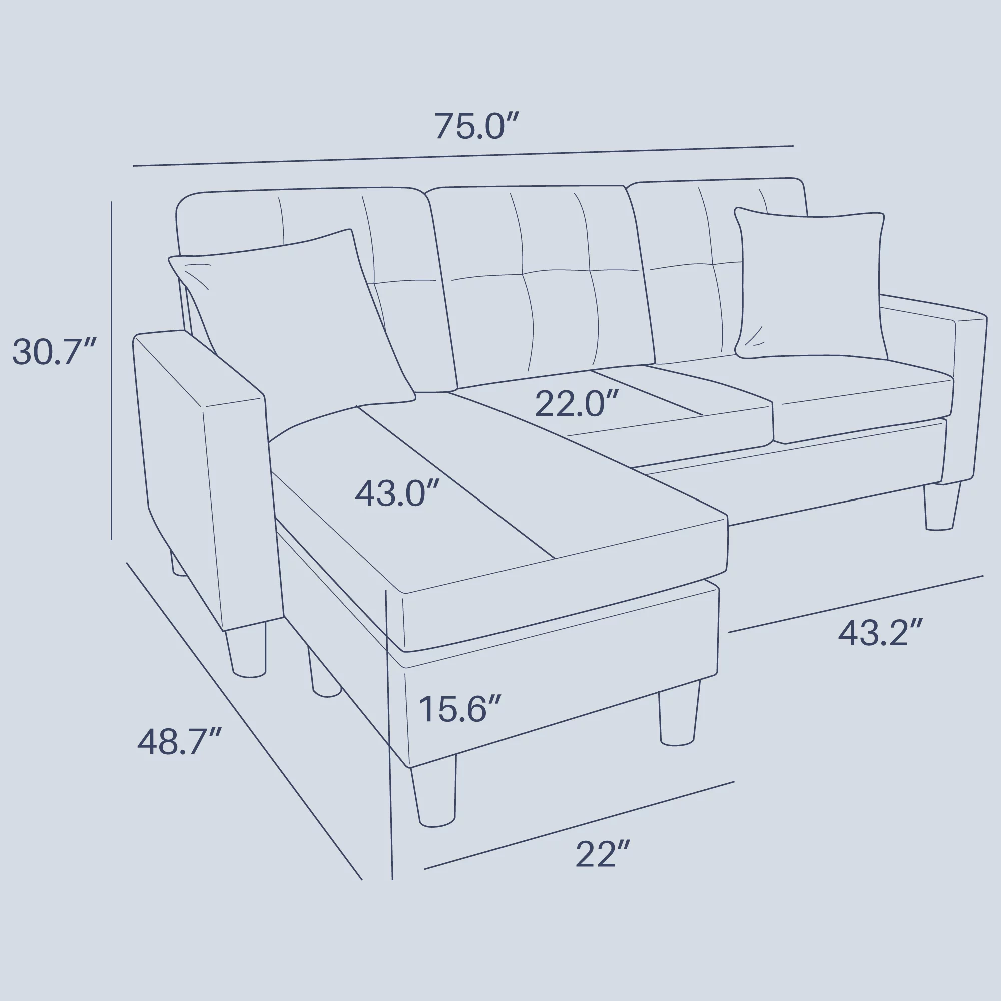 BELLEZE Altera Convertible Sectional Sofa, Modern Linen Fabric L shaped Couch 3-Seat With Reversible Chaise For Small Space, Gray