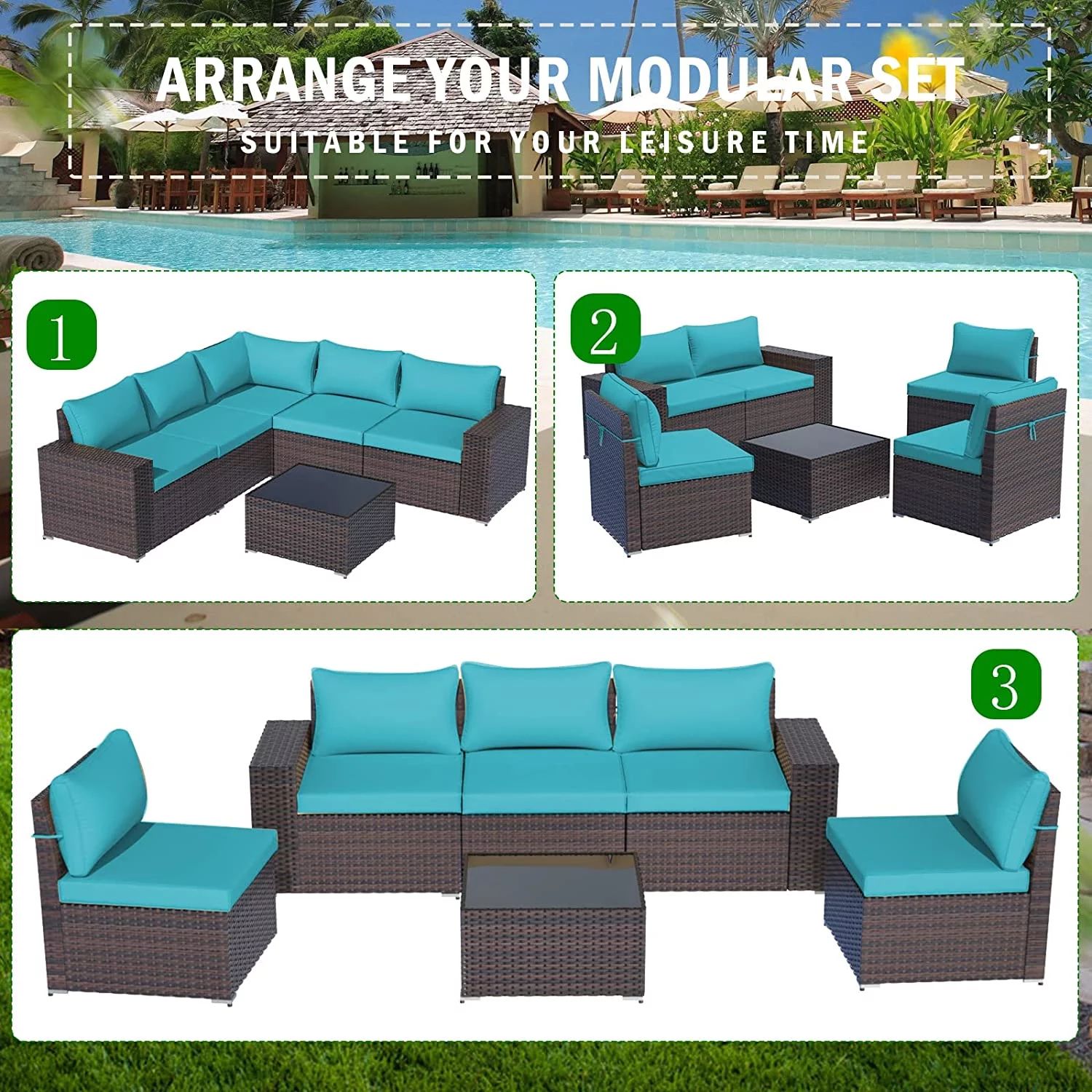 ALAULM Patio Furniture Sets 6 Pieces Patio Sectional Outdoor Furniture Patio Sofa Chairs Set All Weather PE Rattan Wicker Couch Conversation Set with