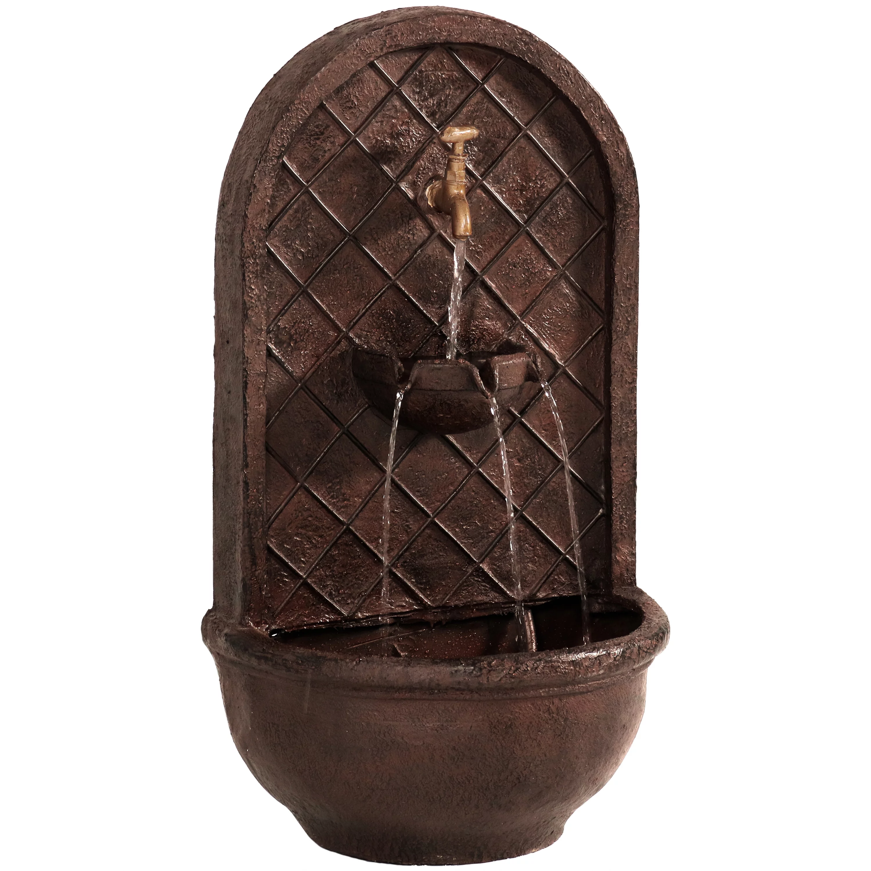 Sunnydaze Messina Solar Wall Fountain with Battery Backup - 26" H - Bronze