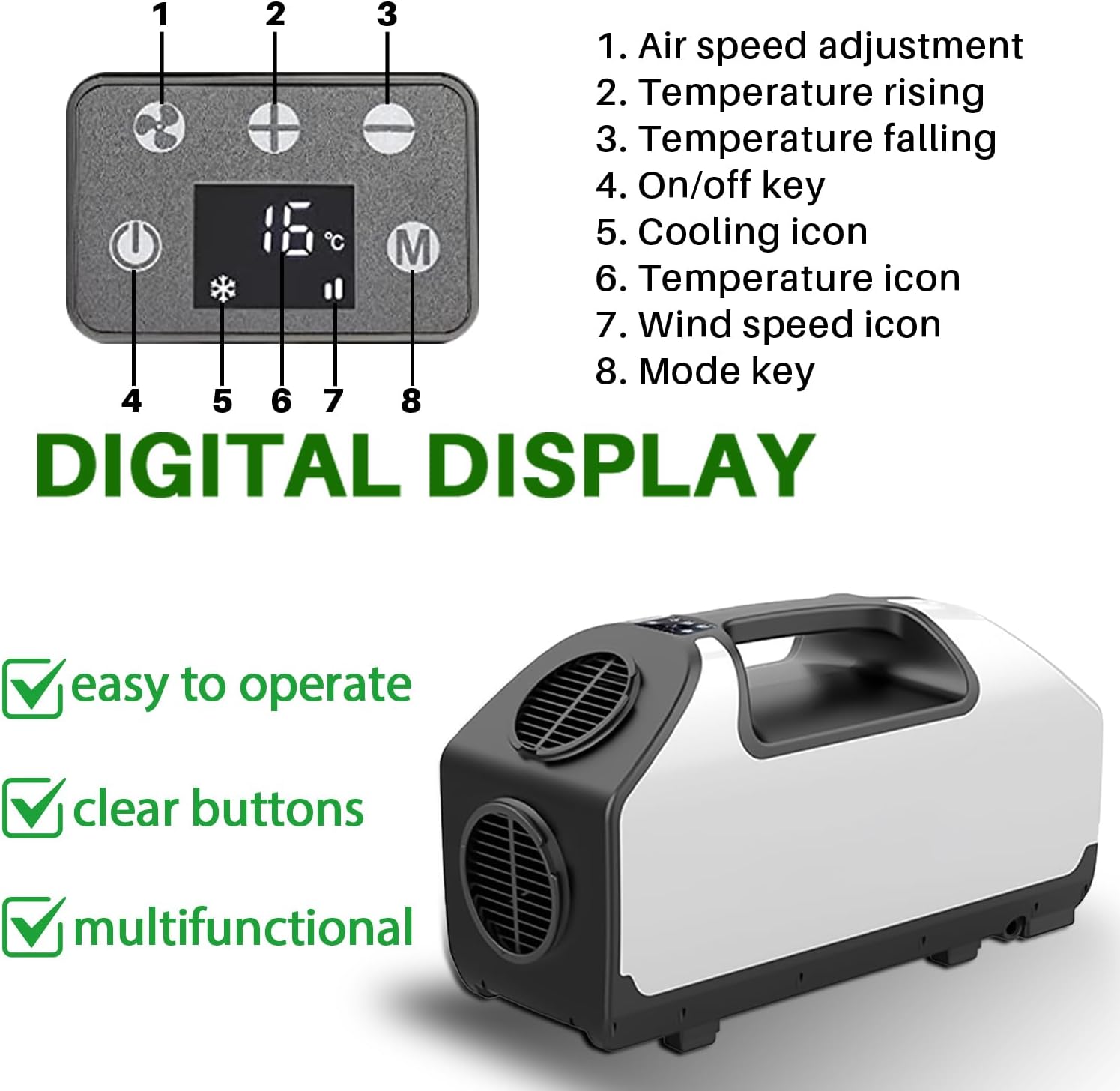 Portable Camping Air Conditioners 2900BTU- dc Tent Air Conditioner 24V 700W |3 Wind Speeds|for Van Life, Camping Tent, Outdoor, Indoor