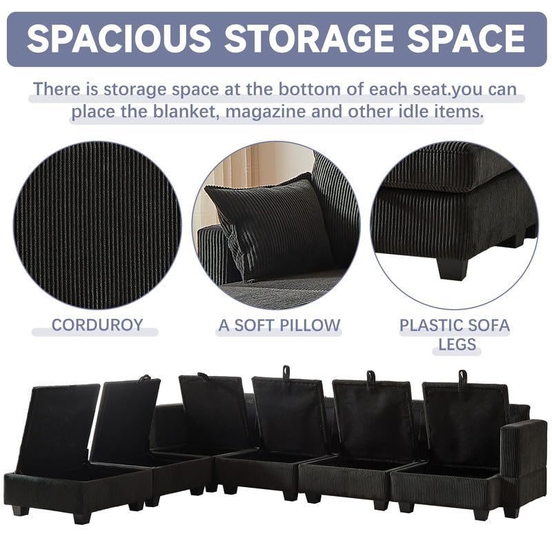 U Shaped Modular Sectional Sofa Couch, Corner Sofa with 4pcs Waist Pillows, Chaise Lounge, Terrycloth Fabric Sofa