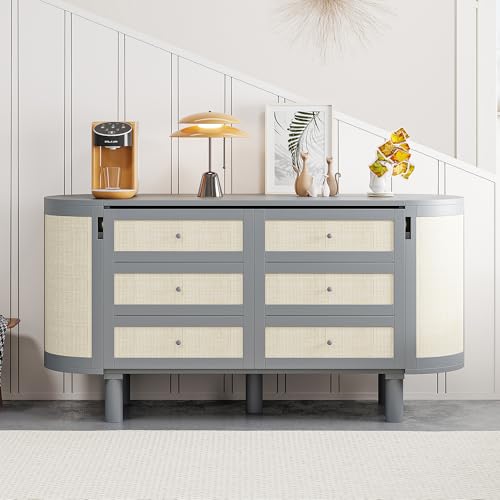 Queen Size Farmhouse Murphy Bed Cabinet with Charging Station, Foldable Platform Bed Frame with 2 Storage Drawers