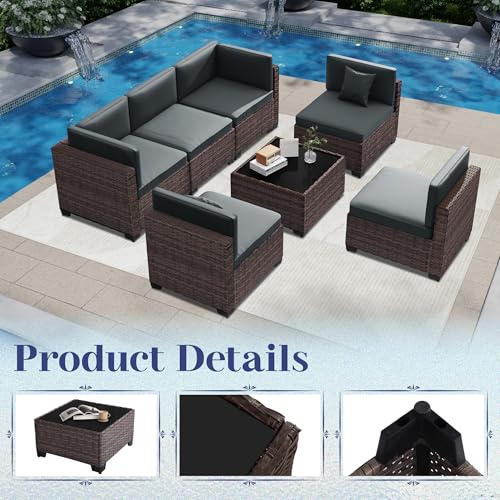 KIGOTY Patio Furniture Set 7 Pieces Conversation Sets, Outdoor Sectional Sofa