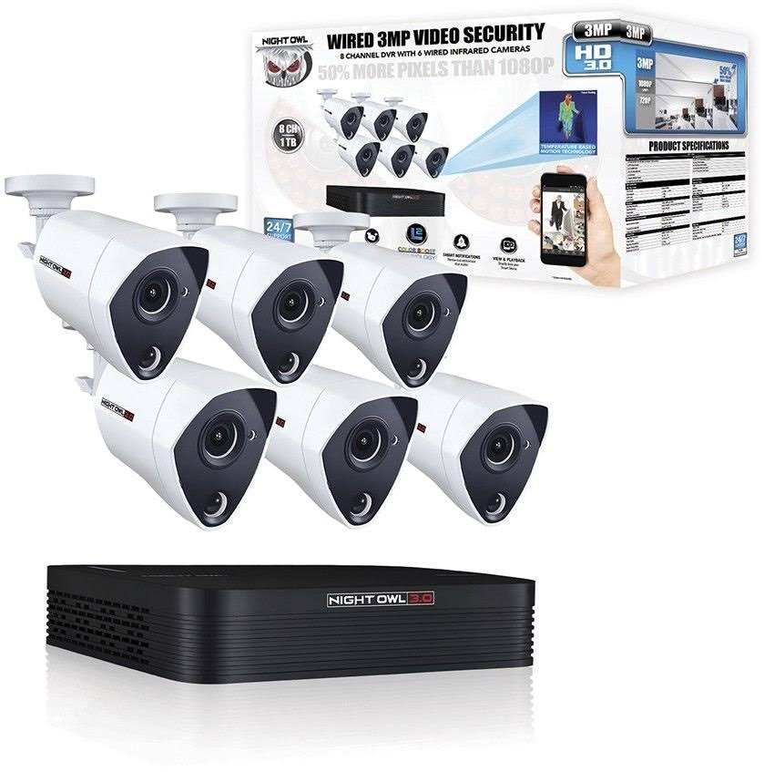 Night Owl 8 Channel 3MP Extreme HD Video Security DVR with 1 TB HDD and 6 x 3MP Wired Infrared Cameras