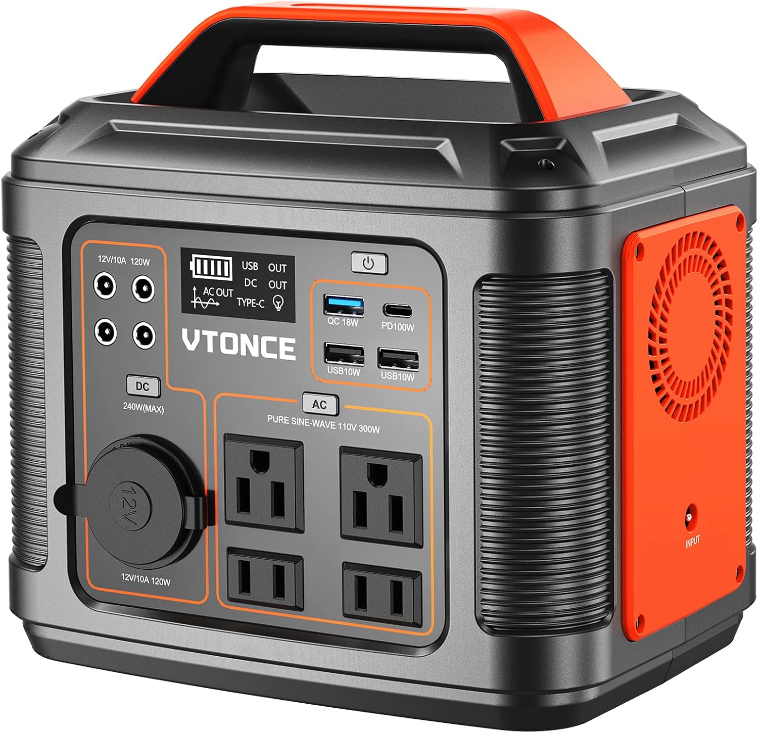 Portable Power Station 300W, VTONCE 296Wh Solar Generator Quick Charge / 110V AC Outlets / DC Ports and LED Flashlight