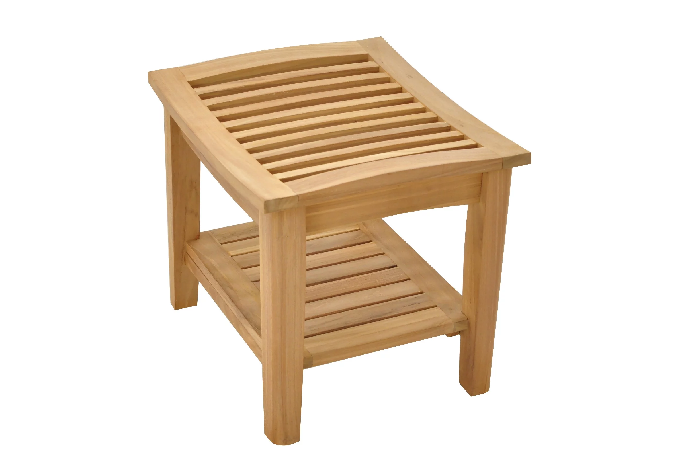 WholesaleTeak Outdoor Patio Grade-A Teak Wood Shower / Bath Room / Pool / Spa Stool Bench with Shelf #WMAXTSWS