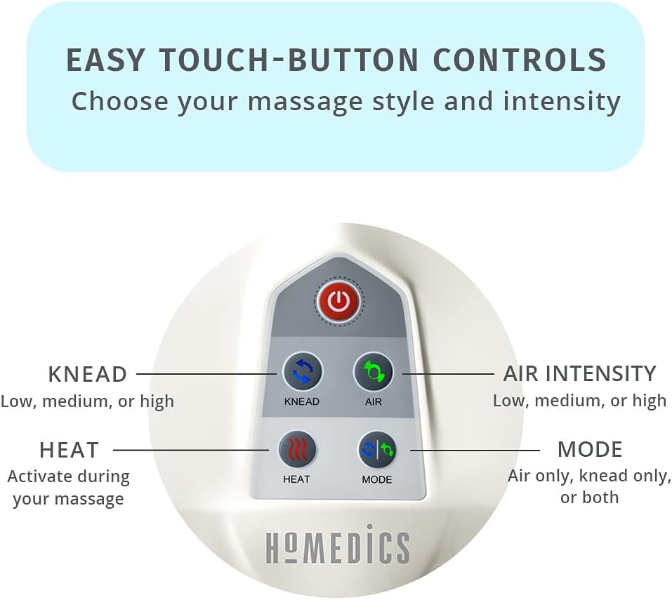 HoMedics Shiatsu Air 2.0 Foot Massager with Soothing Heat and Rhythmic Air Compression, 3 Customized Controls and Intensities, Washable Liner