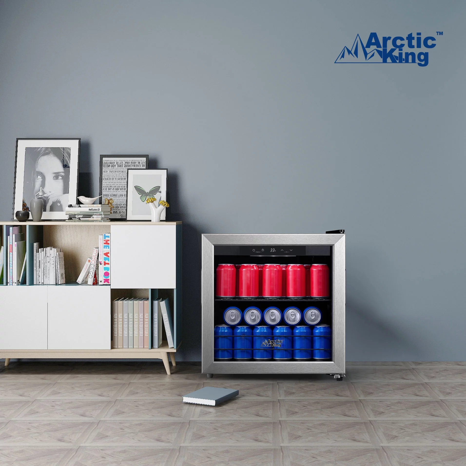 Arctic King 48-Can Beverage Fridge & Cooler with Electrical Control, Stainless Steel Look, ARV48B1AST