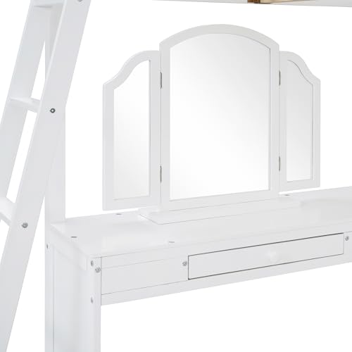 Harper & Bright Designs Full Size Loft Bed with Desk, Storage Shelves and Drawers, Solid Wood Loft Bed Frame with Built-in Wardrobe, Walnut