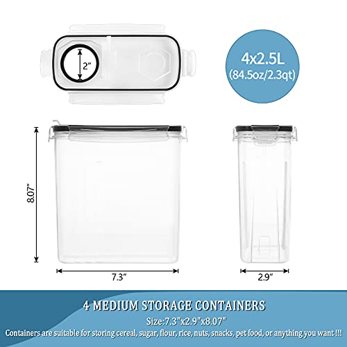 Cereal Containers Storage, Airtight Food Storage Container with Lid of 4 [2.5L/85.4oz] for Kitchen & Pantry Organization